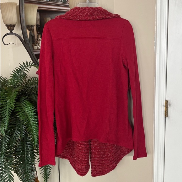 Brand New Lucky Brand Red Metallic Knit Shawl Open Front Drape Cardigan Sweater - Picture 9 of 16